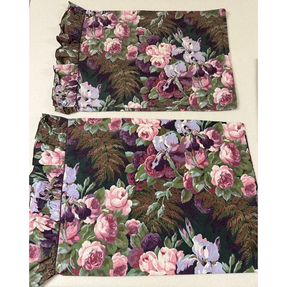 Atelier Martex Enchante Purple Pink Floral 3 Standard Pillow Shams‎ Ruffle Hem